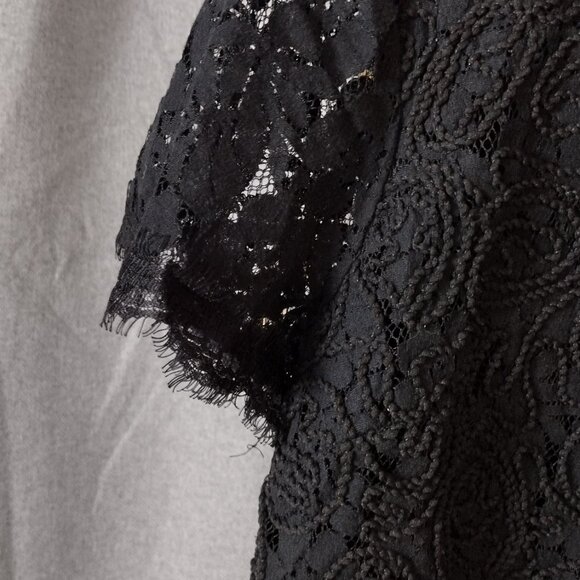 Adiva Black Lace Top XL Scalloped Hem Floral Lace Short Sleeve Blouse - Picture 4 of 7